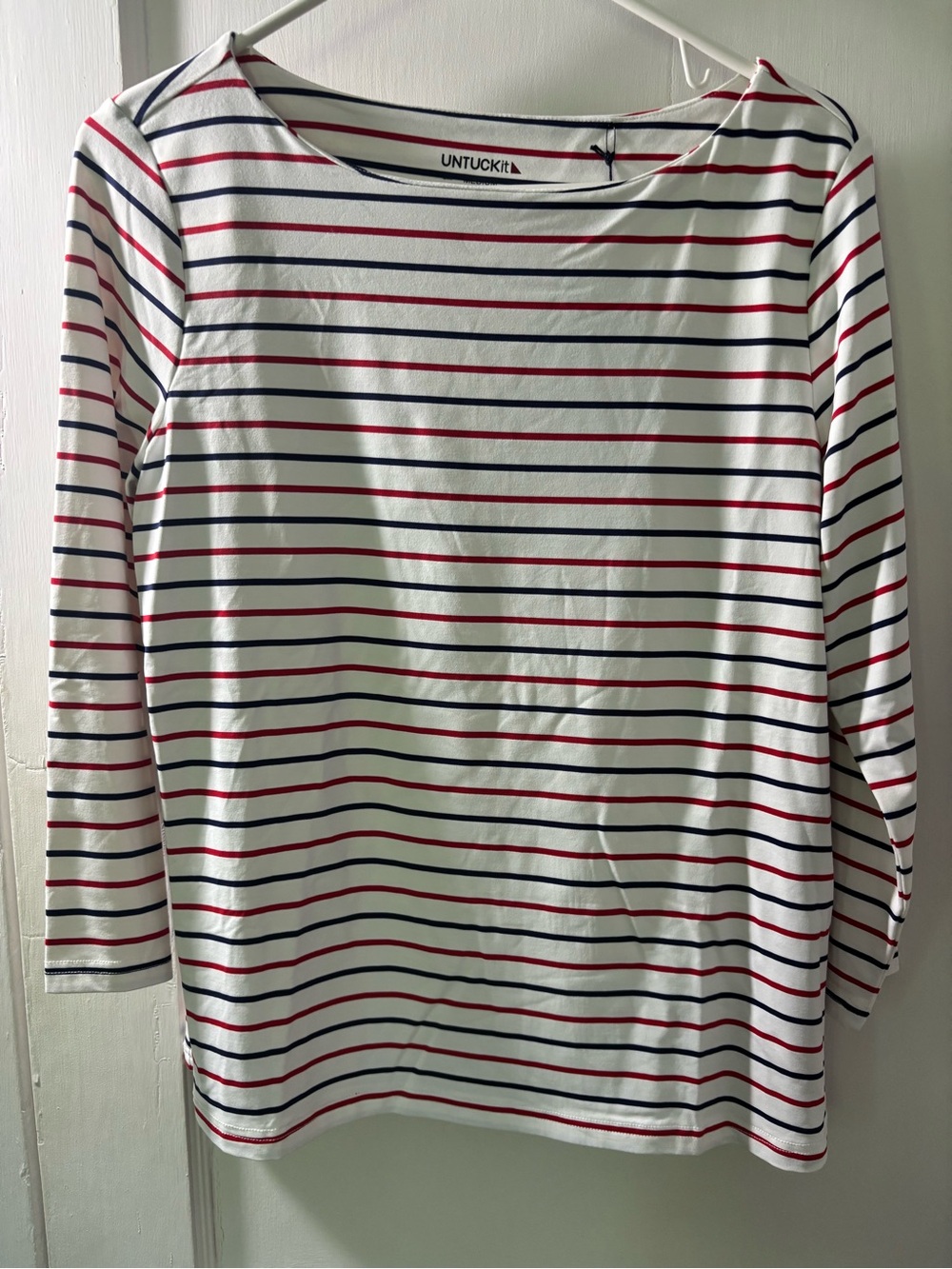 UNTUCKit Women’s White Long-Sleeve Striped Boatneck Top - Red & Navy